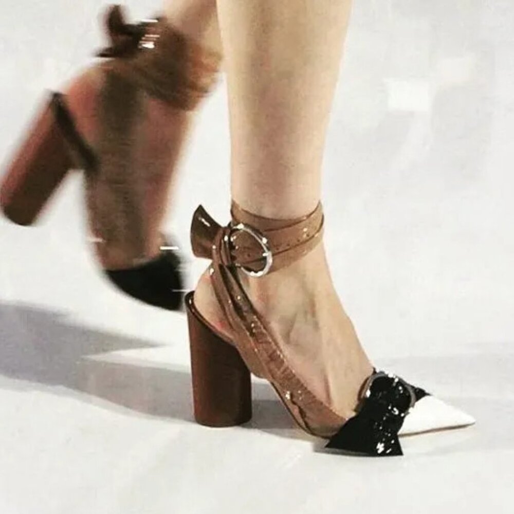 Dior Tri-color Conquest Pumps patent leather pointed-toe ankle buckle wr…